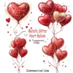 Art Joy Print Valentine Metallic Glitter Heart Balloon Clipart