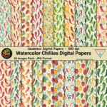Art Joy Print Watercolor Chilies Digital Paper Pack