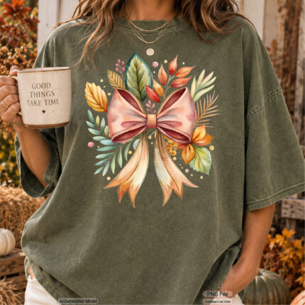 Art Joy Print Studio Fall Floral Bow Watercolor PNG