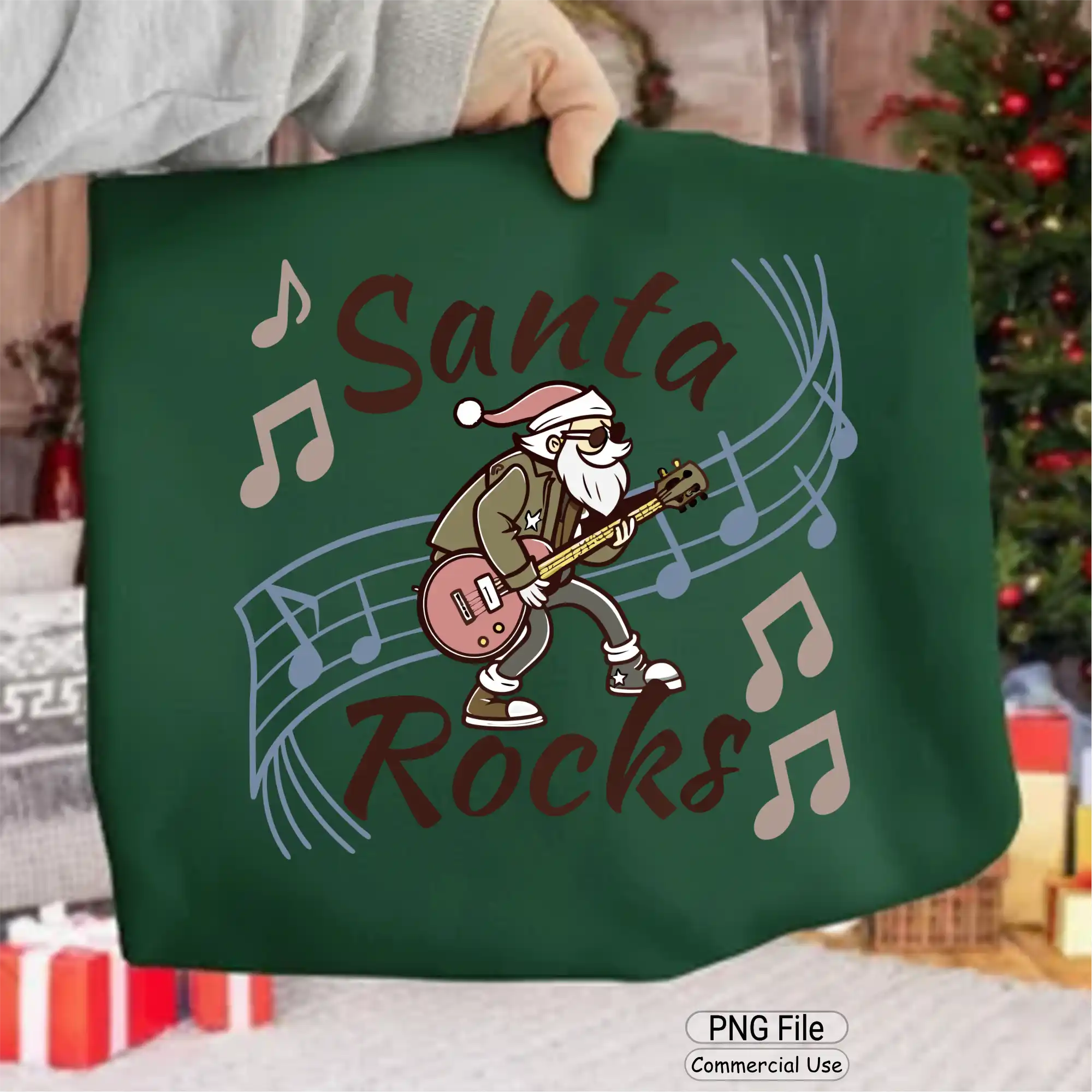 Art Joy Print Studio Santa Rockstar Shirt PNG