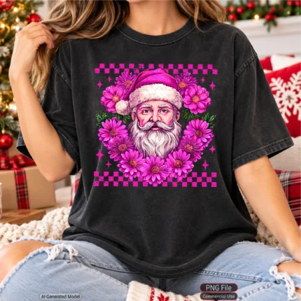 Art Joy Print Studio Retro Pink Santa Shirt PNG