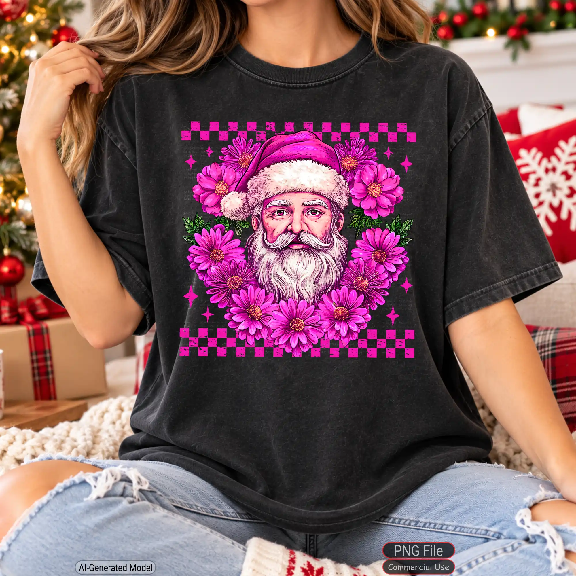 Art Joy Print Studio Retro Pink Santa Shirt PNG