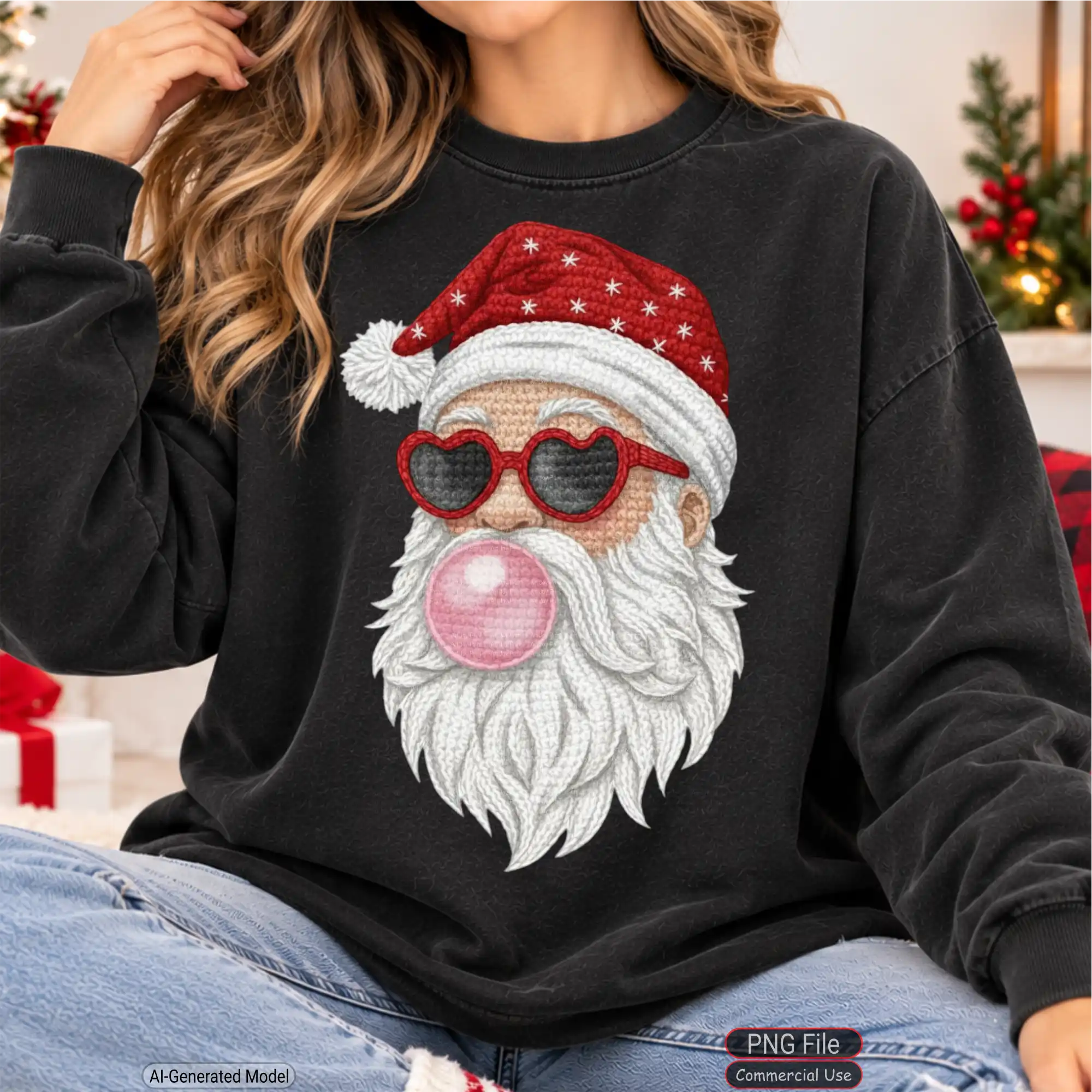Art Joy Print Crochet Santa Bubble Shirt PNG