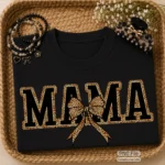 Art Joy Print Mama Leopard Print Bow Shirt PNG