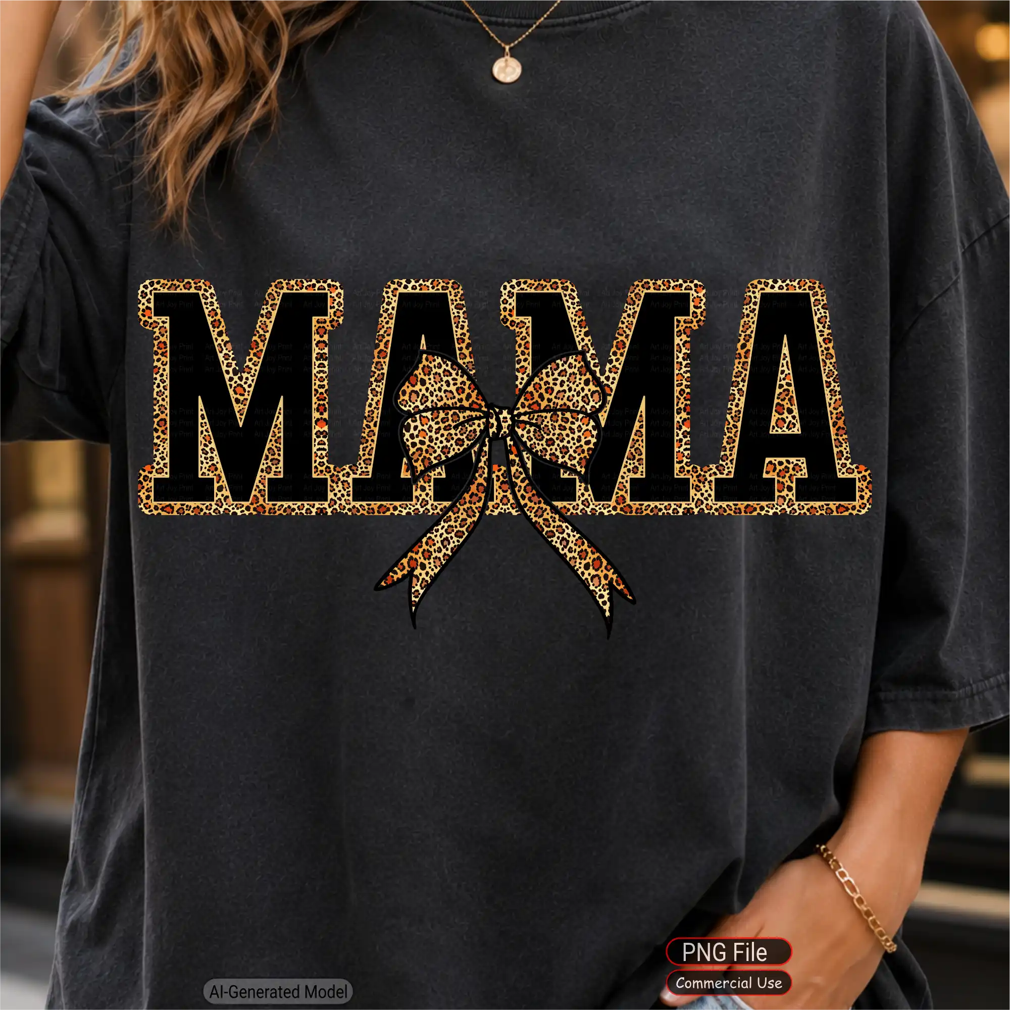 Art Joy Print Studio Mama Leopard Print Bow Shirt PNG
