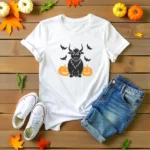 Art Joy Print Pink Spooky Highland Cow with Pumpkins SVG