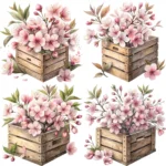 ArtJoyPrint Cherry Blossom Wooden Crate Clipart