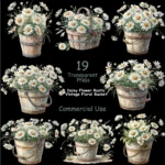 Art Joy Print Daisy Flower Rustic Vintage Floral Bucket Clipart