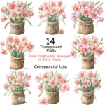 Art Joy Print Pink Daffodil Bouquet Jute Vase Clipart