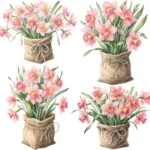 Art Joy Print Pink Daffodil Bouquet Jute Vase Clipart