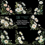 Art Joy Print Daisy Flowers Corner Decoration Motif Clipart