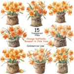 Art Joy Print Orange Daffodil Bouquet Jute Vase Clipart