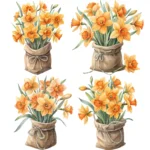 Art Joy Print Orange Daffodil Bouquet Jute Vase Clipart