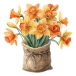 Art Joy Print Orange Daffodil Bouquet Jute Vase Clipart