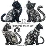 Art Joy Print Diamonds Black Cat Clipart Bundle