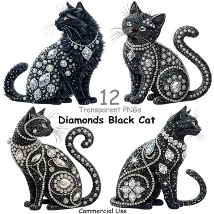 Art Joy Print Diamonds Black Cat Clipart Bundle