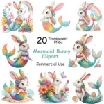 Art Joy Print Easter Mermaid Bunny Clipart