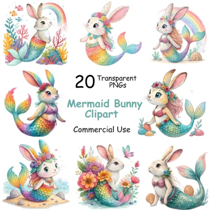 Art Joy Print Easter Mermaid Bunny Clipart
