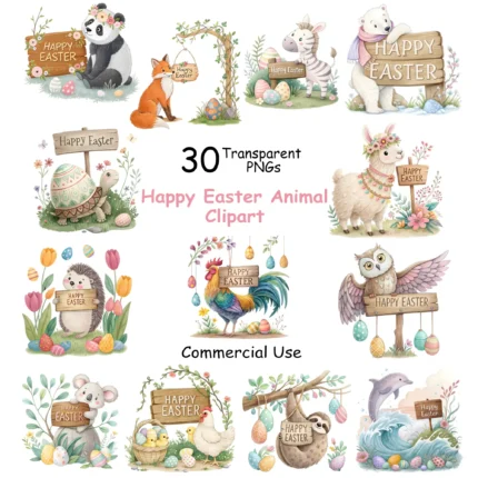 Art Joy Print Happy Easter Animal Clipart