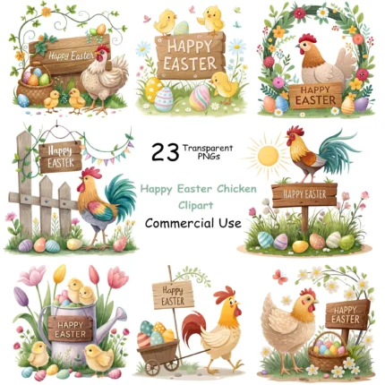 Art Joy Print Happy Easter Chicken Clipart