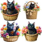 Art Joy Print Black Cat Floral Clipart