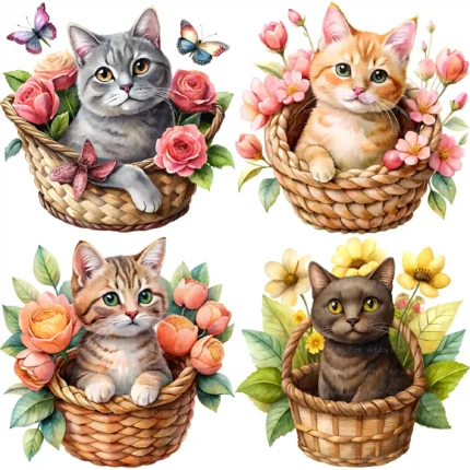 Art Joy Print Floral Cat Clipart