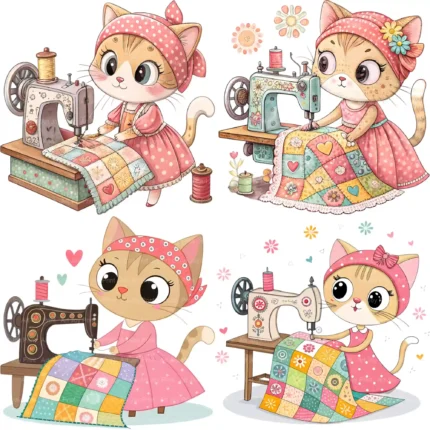 Art Joy Print Sewing Cat Clipart Bundle