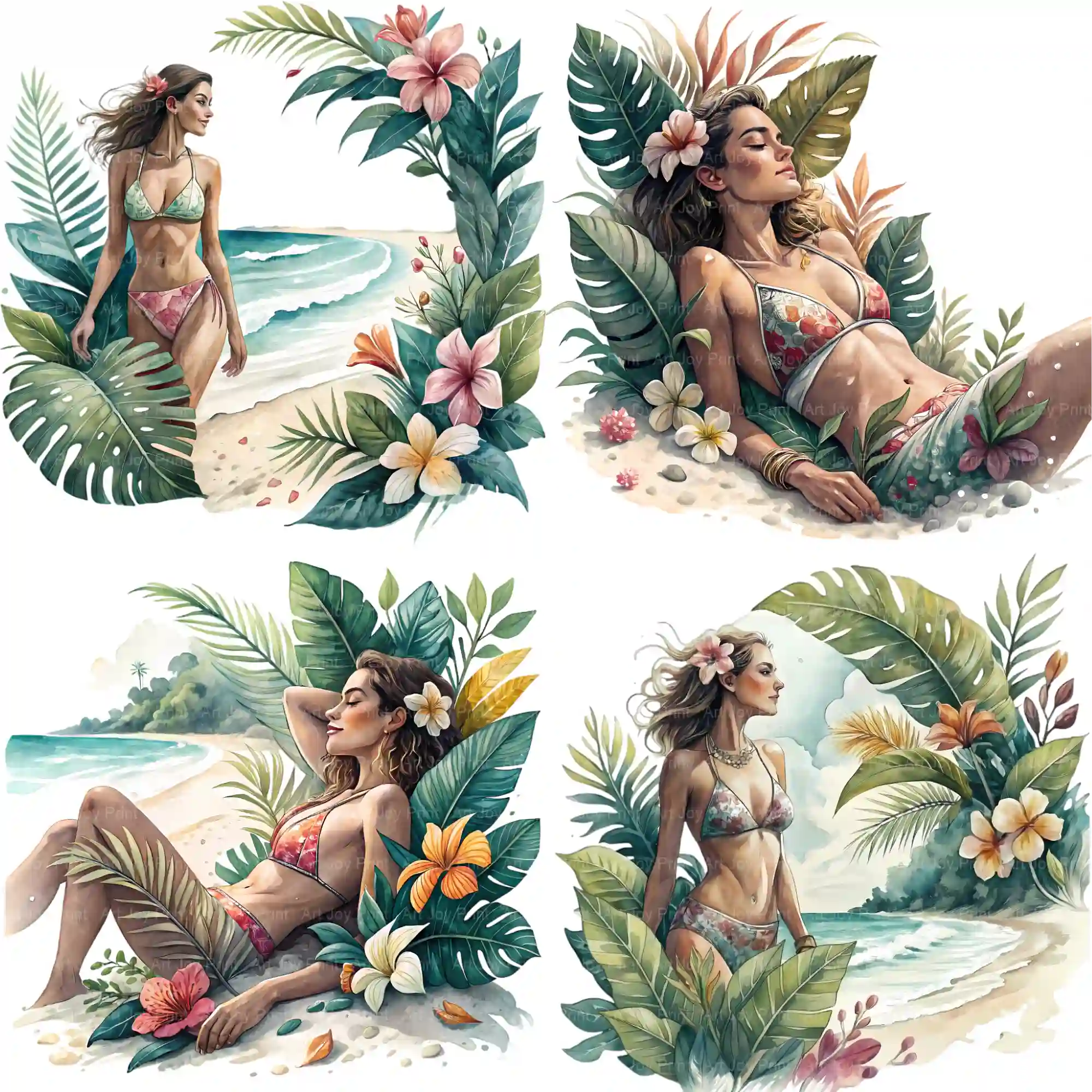 Art Joy Print Tropical Beach Girl Clipart