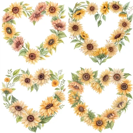 Art Joy Print Sunflower Heart Wreath Clipart
