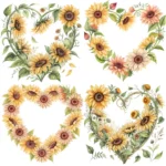 ArtJoyPrint Sunflower Heart Wreath Clipart