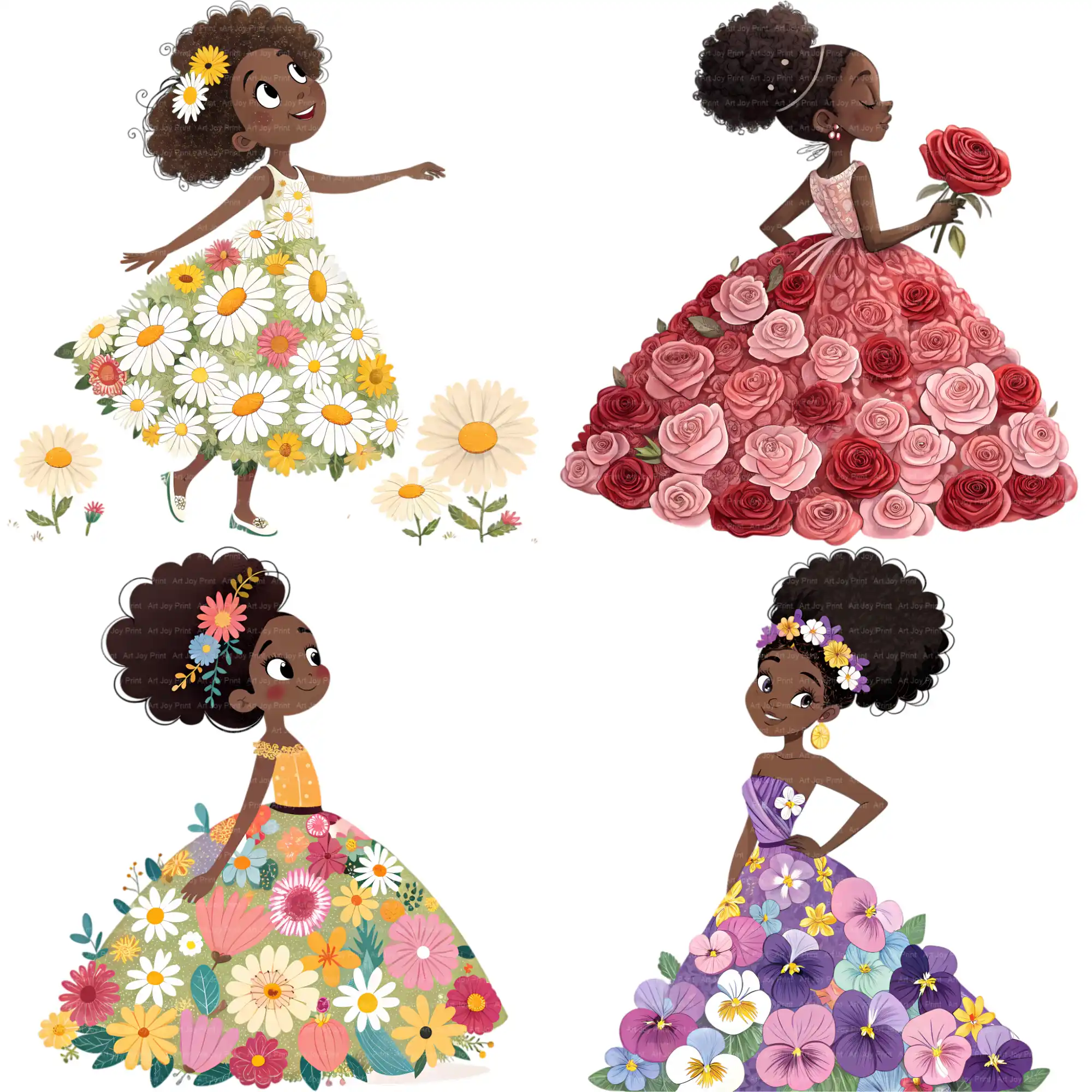 Floral Black Girl Clipart