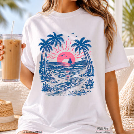 Art Joy Print Beach Sunset Shirt PNG