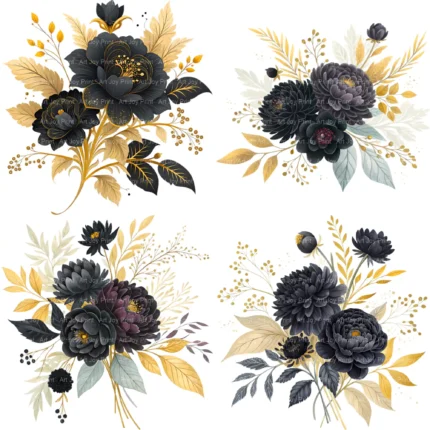 Art Joy Print Black Gold Peony Clipart
