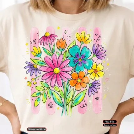 Art Joy Print Boho Floral PNG Striped Wildflower Brushstroke Preppy Summer Spring Flower Shirt Design